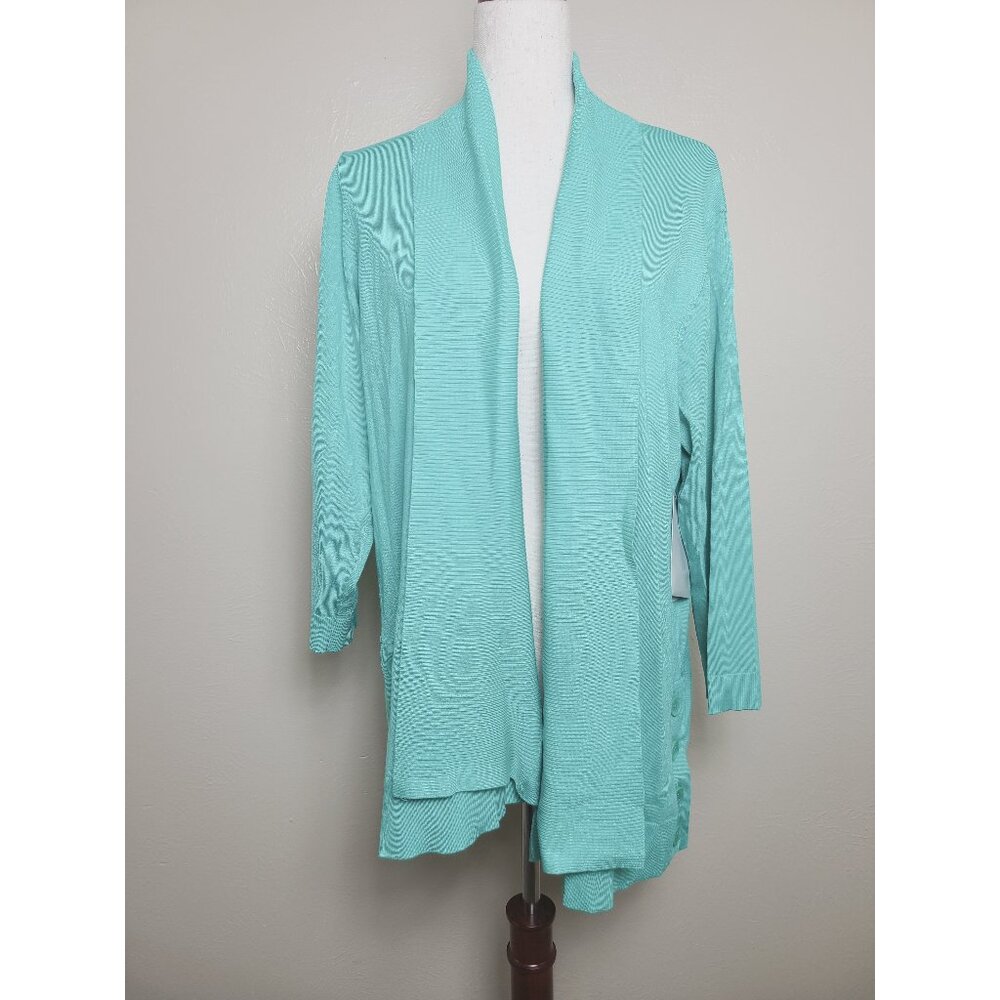 New Multiples Womens Long Sleeves Cardigan Open Front Blue Green Size 1X A300